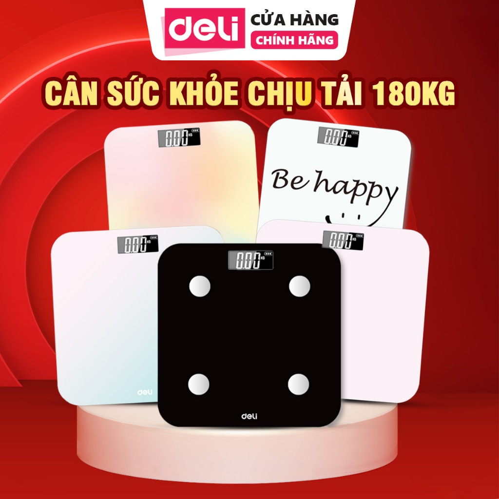 Cân Điện Tử Sức Khỏe DELI Chịu Tải 180KG, Màn Hình Số, LCD Cân Chính Xác, Thiết Kế Đẹp, Nhỏ Gọn, Tiện Lợi Cho Gia Đình