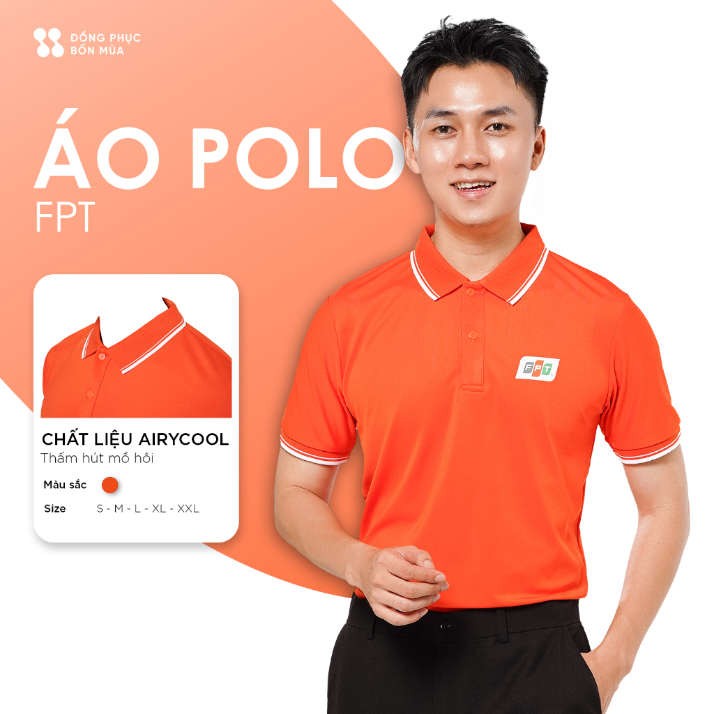 Áo Polo / Đồng Phục FPT - Màu Cam - Vải AirCool Co Dãn Thoáng Mát - Đủ Size Nam Nữ