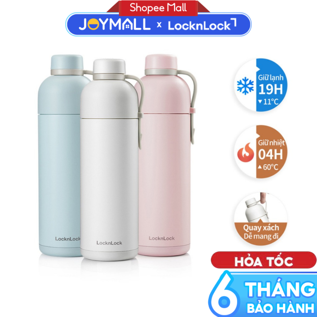Bình Giữ Nhiệt Inox LocknLock Belt Bottle LHC4267 490ml, Hàng Chính Hãng, Có Quai Xách - JoyMall