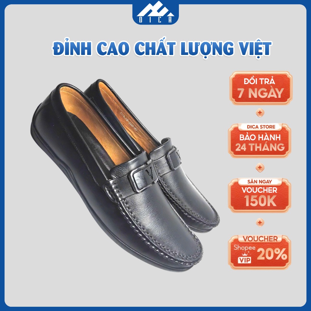 Giày Da Nam Mẫu Mới DICA, Màu Đen Sang Trọng, Họa Tiết Khuy Cài Chữ V Tinh Tế, Phong Cách Chuẩn Quý 