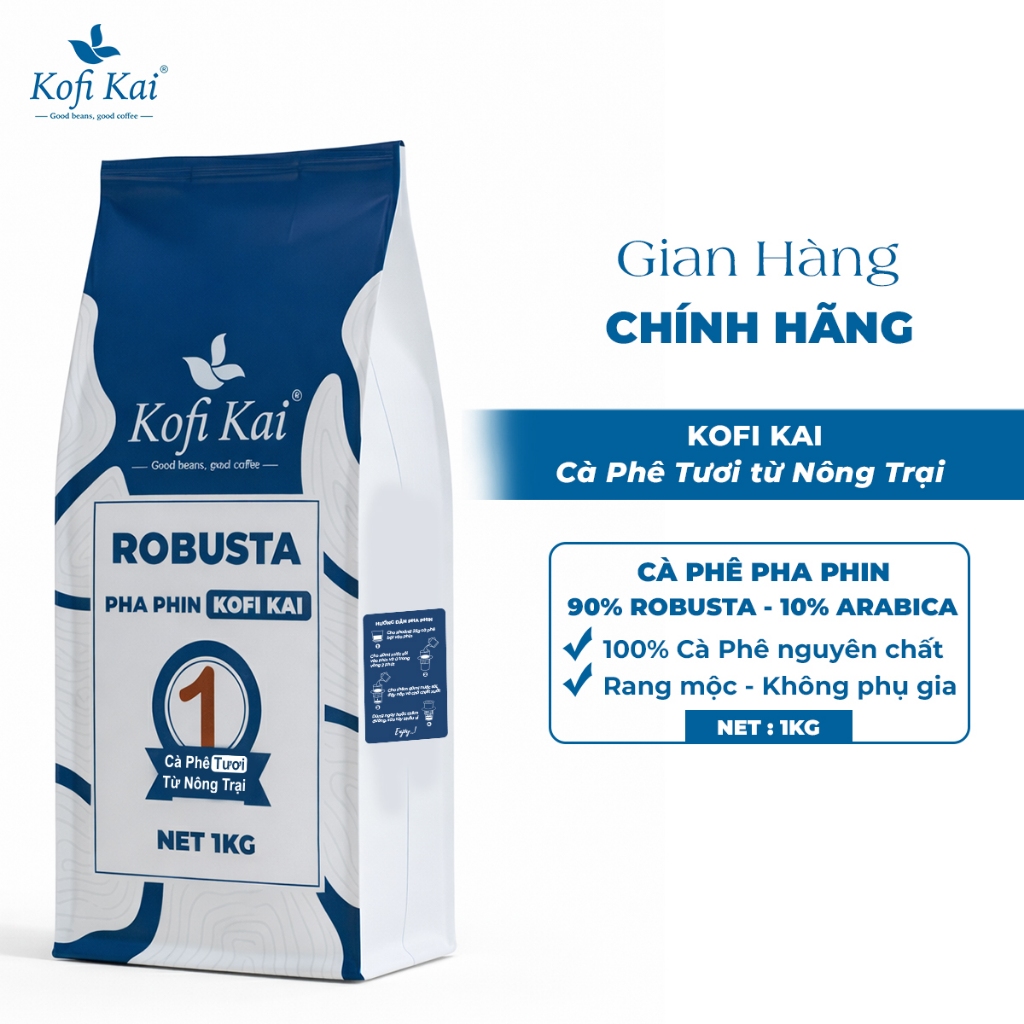 Cà phê nguyên chất Robusta bột pha phin Kofi Kai 1kg