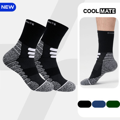 [MUA 2 GIẢM 5%]Tất Pickleball Nam Cổ Trung Court Black co giãn, thấm hút, kháng khuẩn Coolmate