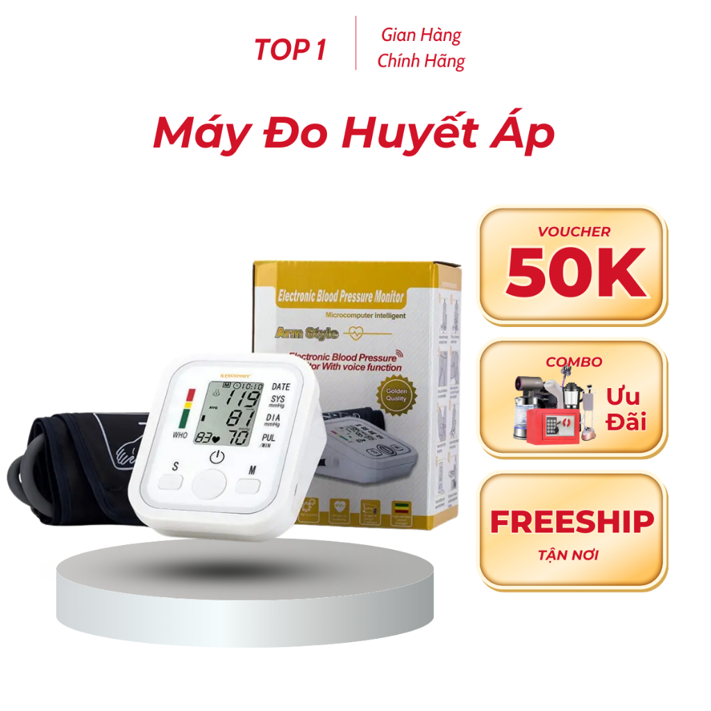 Máy Đo Huyết Áp Điện Tử Bắp Tay Đọc Kết Quả Tiếng Việt, Kiểm Tra Sức Khỏe Tại Nhà Chính Xác
