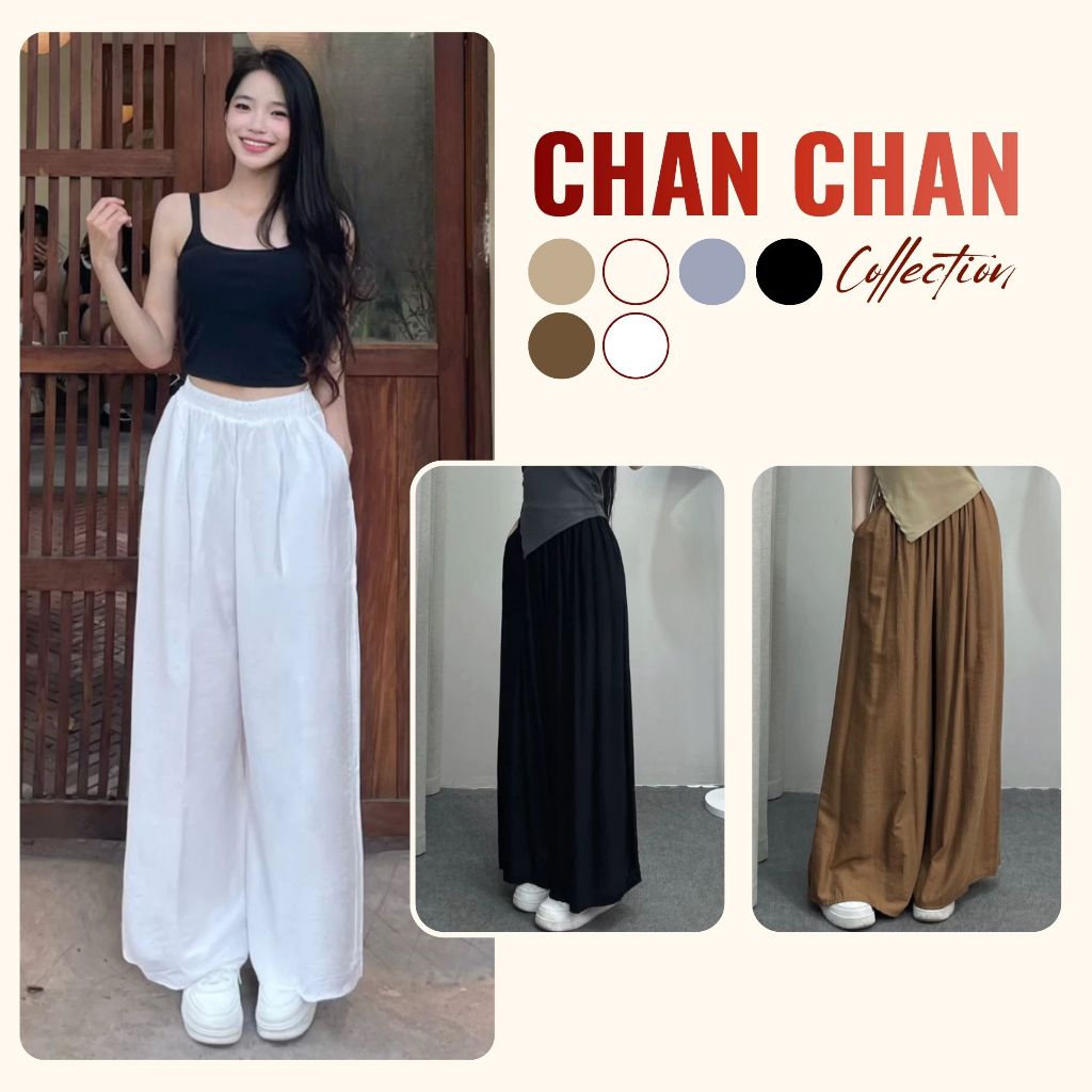 Quần Ống Rộng Vải Đũi BigSize ChanChan - Quần Đũi Suông Ống Rộng Cạp Chun Giả Váy Mát Mịn