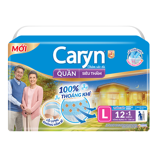 CARYN tã bỉm quần mỏng nhẹ size XL 12 miếng – Tã quần Caryn mỏng nhẹ size XL, gói 12 miếng.