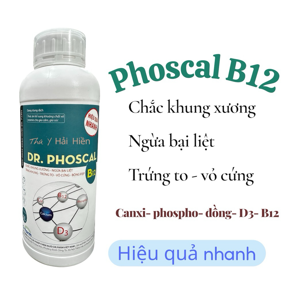 Phoscal B12 - bổ sung canxi phospho , tăng khung xương, trứng to, vỏ cứng, kích mọc lông