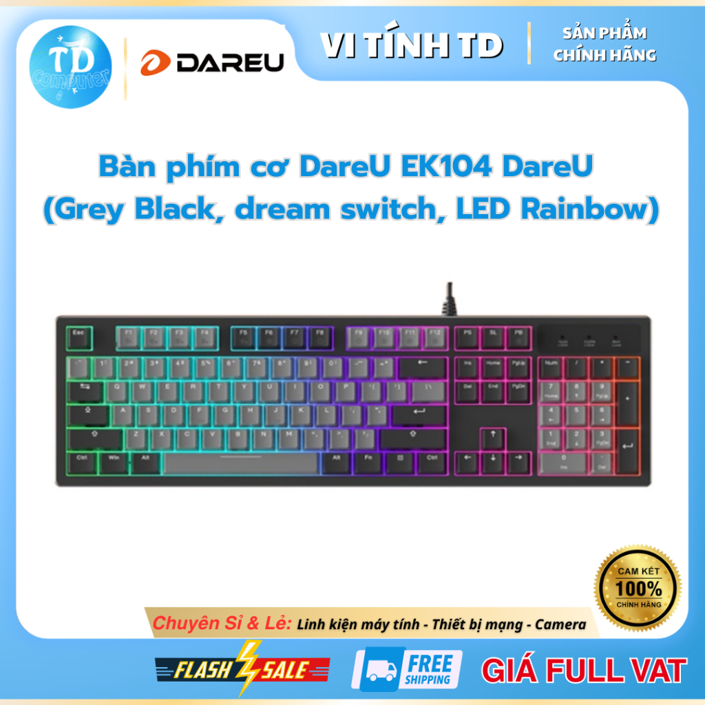 Bàn phím cơ DareU EK104 DareU  (Grey Black, dream switch, LED Rainbow) - Hàng chính hãng