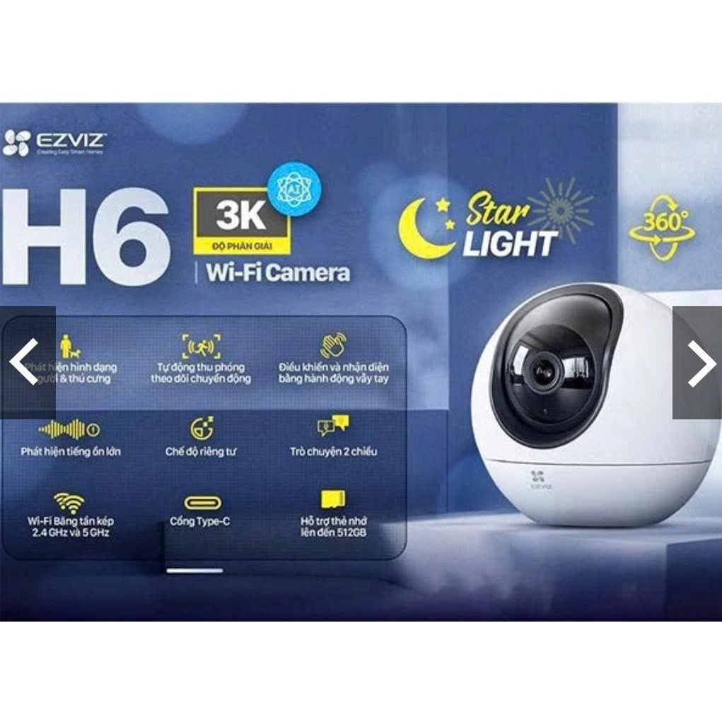 Camera Wifi EZVIZ H6 3K 5MP Chính Hãng – Góc Rộng/ H6C PRO 5MP, Xoay 360°, Theo Dõi Chuyển Động AI, 