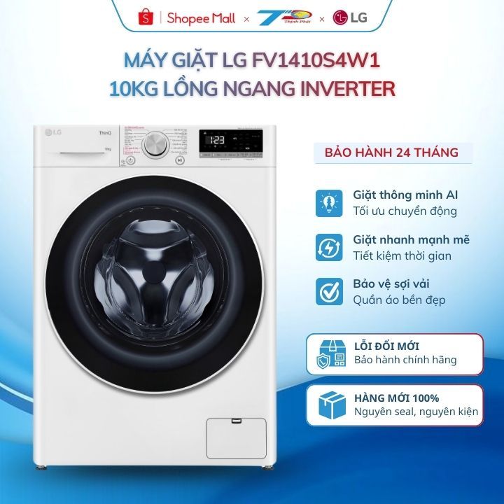 Máy giặt LG inverter FV1410S4W1 10kg lồng ngang AI DD giặt hơi nước steam tiết kiệm điện