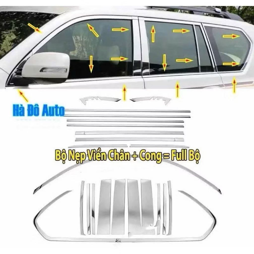 Nẹp Viền Kính Toyota Prado 2012–2022 Inox Sáng | HH2Car | Form Theo Xe