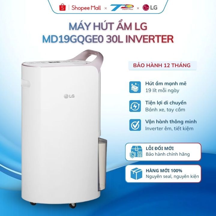 Máy hút ẩm LG Dual Inverter MD19GQGE0 tối đa 30L Ngày UV Nano LG ThinQ Sấy Quần Áo Giày Dép