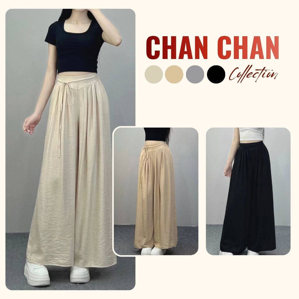 Quần Ống Rộng Vải Đũi Bản Eo Dây Buộc BigSize ChanChan - Quần Đũi Suông Cạp Chun Sau Giả Váy Siêu Má