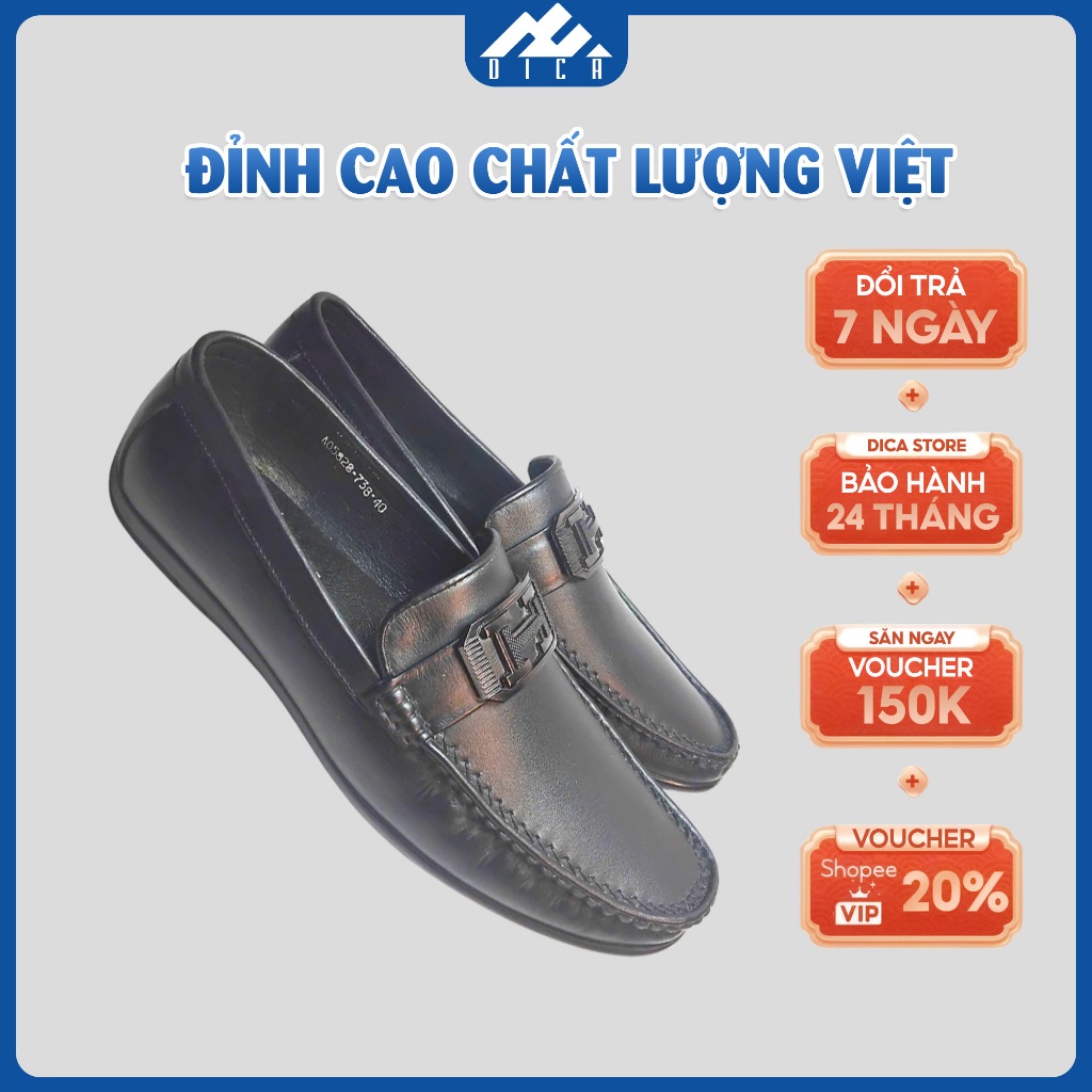 Giày Da Nam Mẫu Mới DICA 2026, Màu Đen Sang Trọng, Họa Tiết Khuy Cài  Chữ H Tinh Tế, Đường May Chắc 