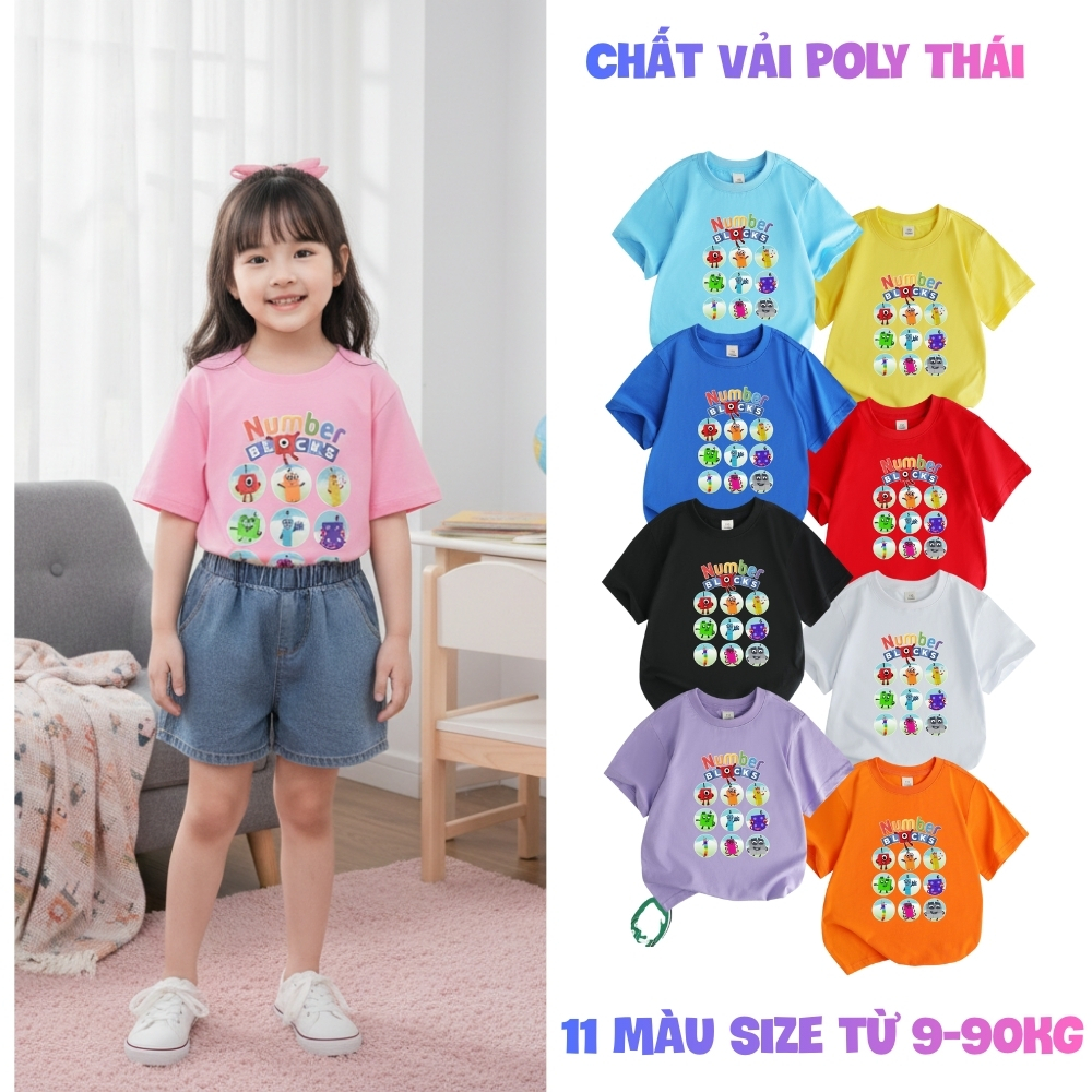 Áo thun bé trai và bé gái in hình numberblocks , Áo thun trẻ em vải poly thái mềm mát co giãn 4 chiề