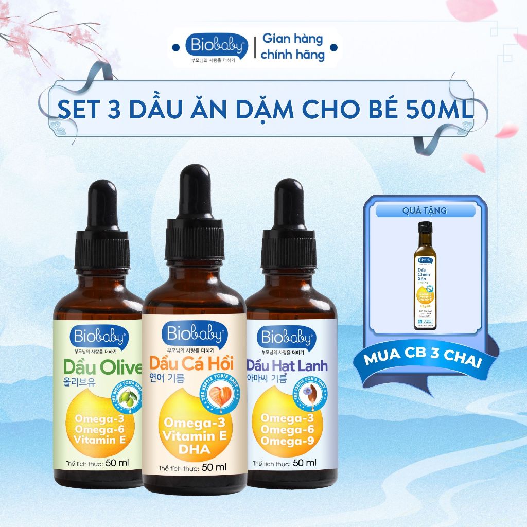 Dầu ăn dặm cho bé Biobaby bổ sung DHA, Omega3 hỗ trợ phát triển trí não cho bé từ 6 tháng, chai 50ml