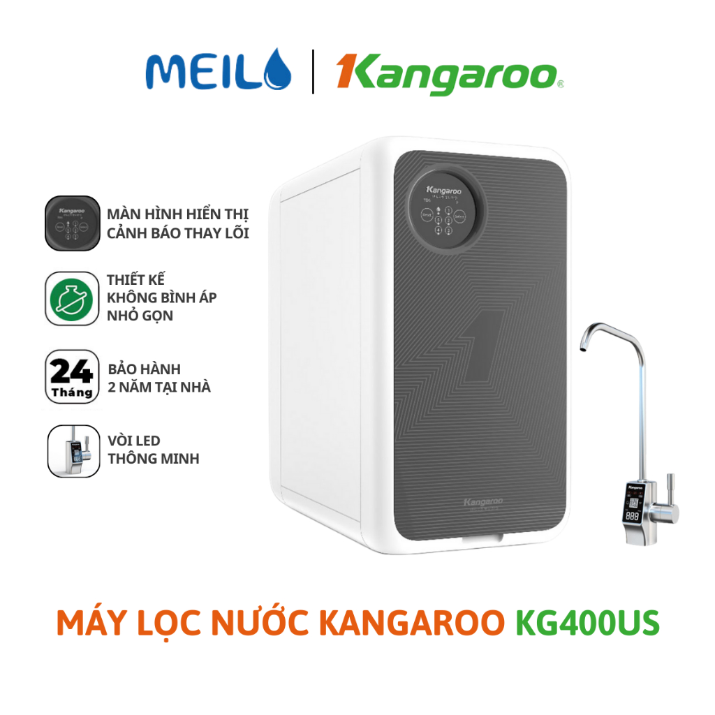 Máy Lọc Nước RO KG400US Kangaroo Hydrogen Có Vòi Led Công Suất 60L/Giờ Không Bình Chứa Thiết Kế Nhỏ Gọn - Bảo Hành 2 Năm