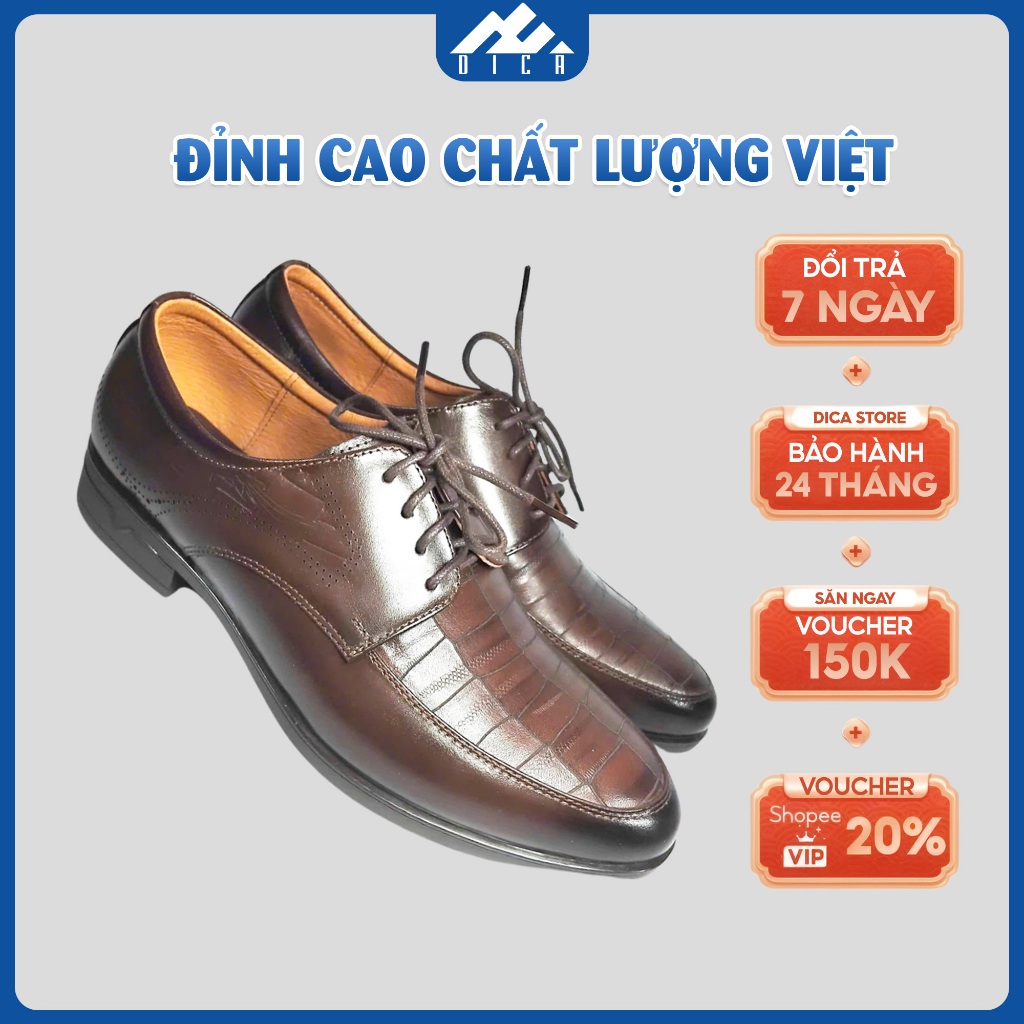 Giày Da Nam DICA Mẫu Mới 2026, Màu Nâu Sang Trọng, Kiểu Dáng Buộc Dây Trẻ Trung, Chất Da Thật Siêu B