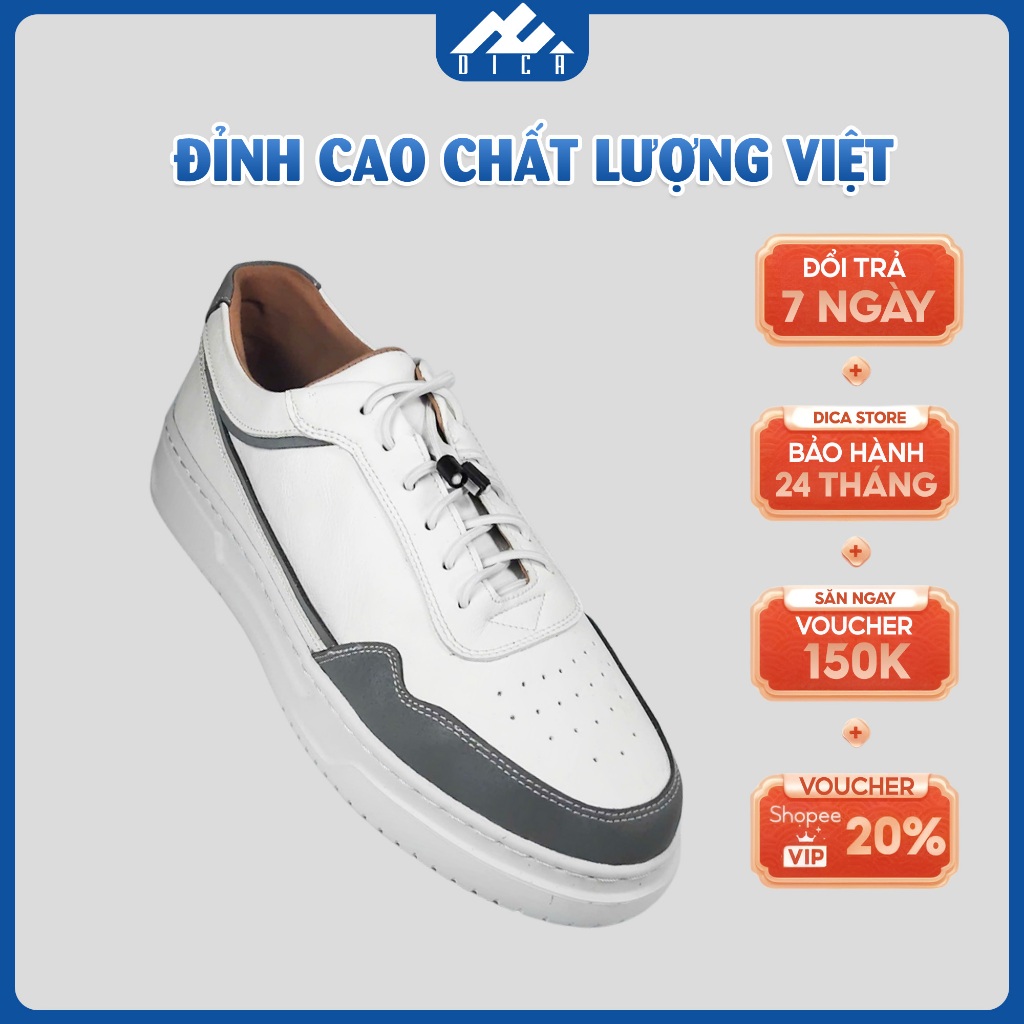 Giày Thể Thao Nam Mẫu Mới DICA, Phối Da Xám Trẻ Trung, Đế Êm Nhẹ Thoải Mái, Chất Da Cao Cấp Bền Và K