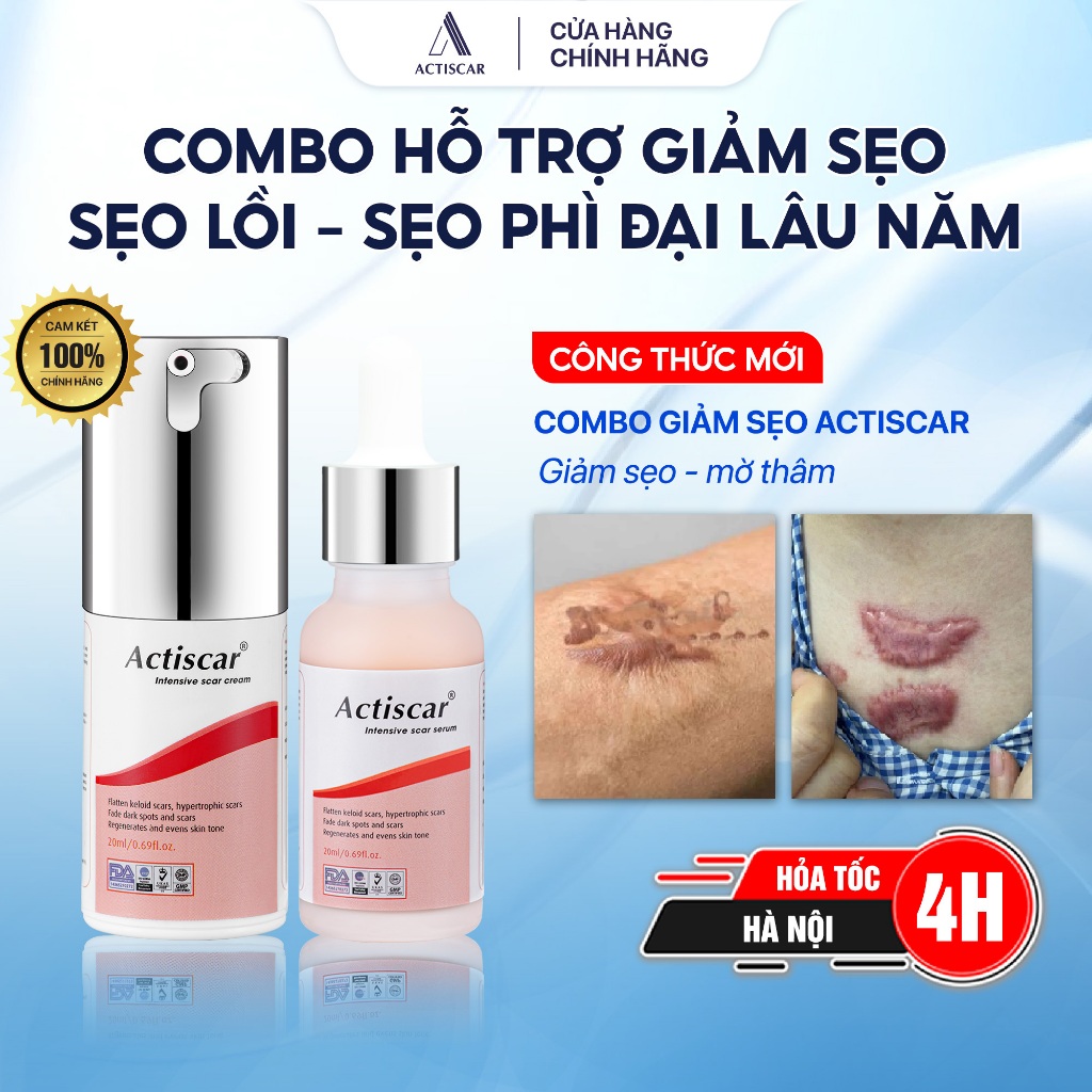 Combo Kem Và Serum Hỗ Trợ Mờ Sẹo Lồi, Sẹo Phì Đại Actiscar 20ml