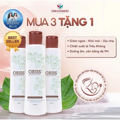 Dung dịch vệ sinh phụ nữ Oriss hỗ trợ làm sạch dịu nhẹ khử mùi chiết xuất lá trầu không 150ml