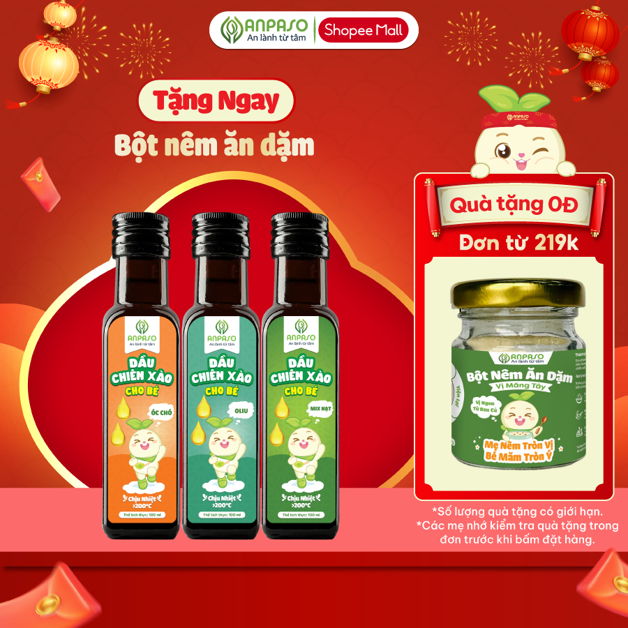 Dầu Chiên Xào Cho Bé Ăn Dặm Anpaso 100ml chịu nhiệt trên 200 độ C - Dầu oliu, óc chó, mix hạt