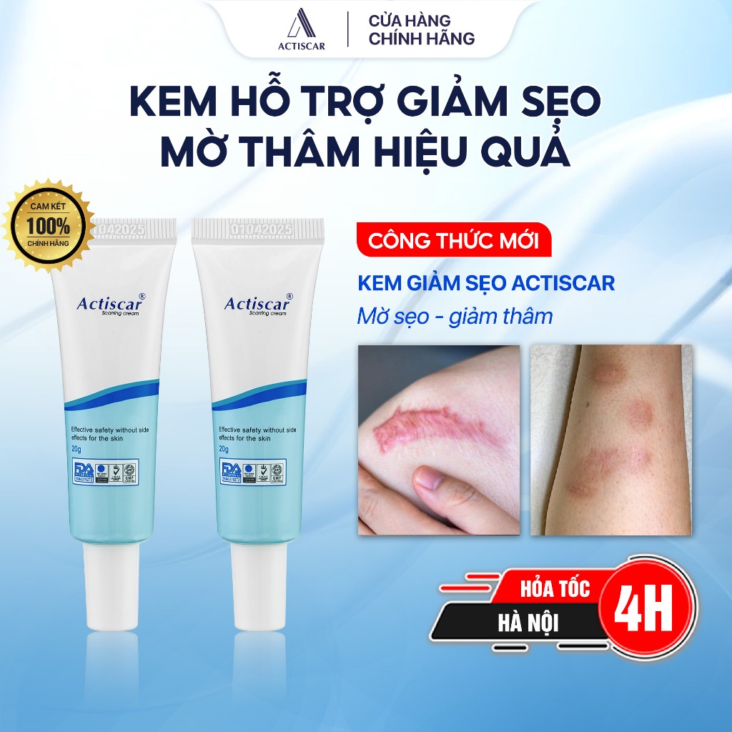 Bộ 2 Kem Hỗ Trợ Làm Mờ Sẹo Actiscar Làm Mờ Sẹo Lồi/ Thâm / Rỗ / Lõm / 20g