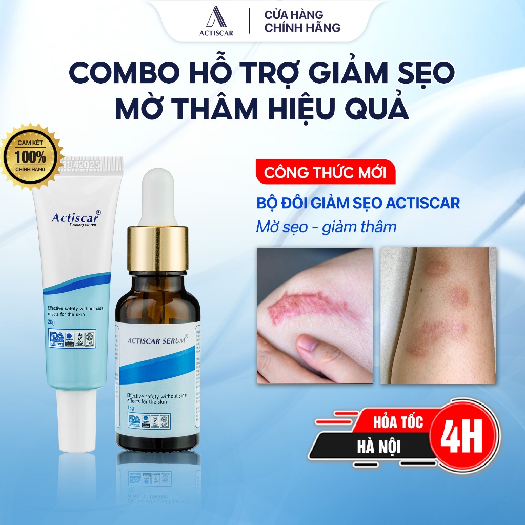 Kem và Serum Hỗ Trợ Mờ Sẹo Actiscar làm mờ sẹo Lồi, Sẹo Lõm, Sẹo Rỗ, Sẹo Thâm Lâu Năm