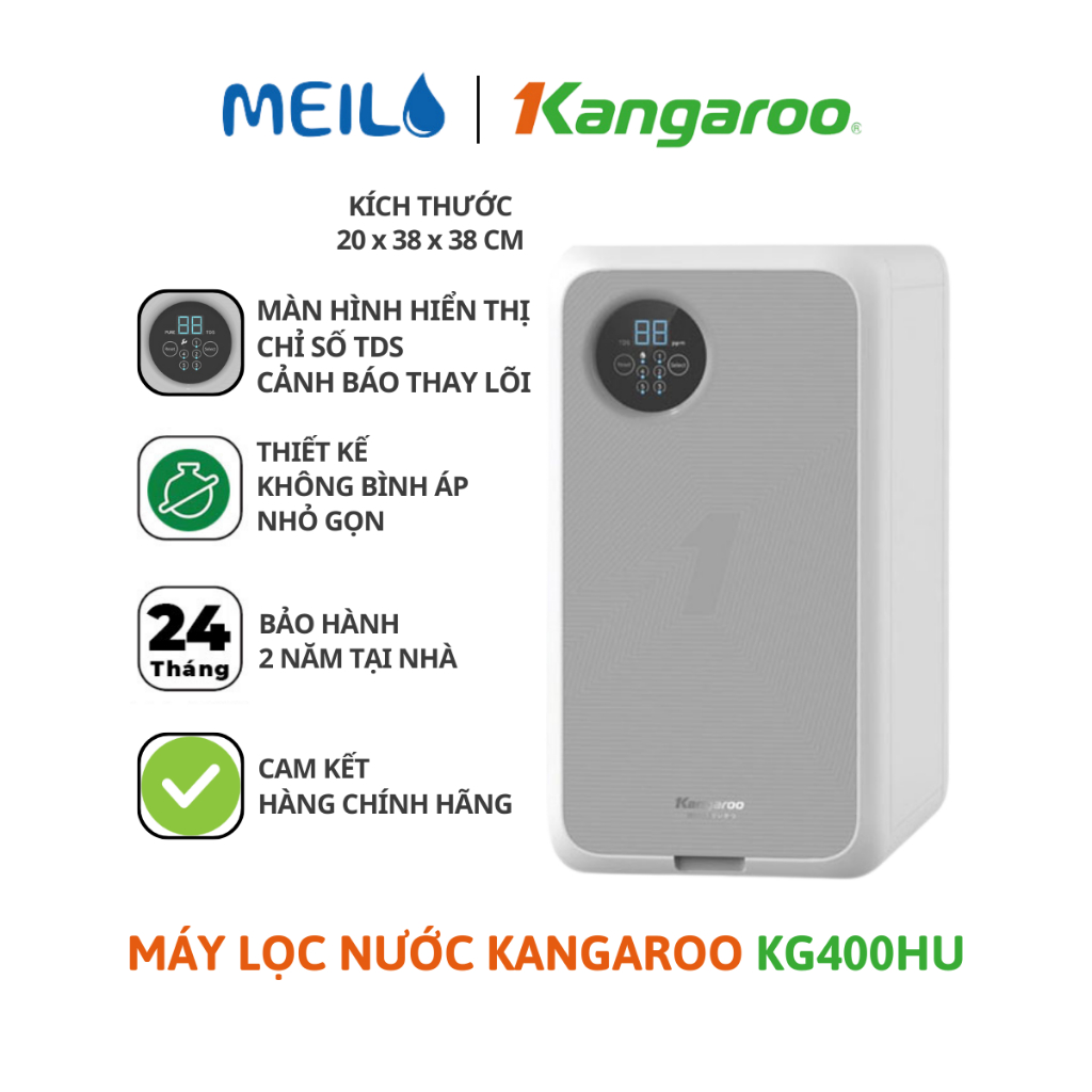 Máy Lọc Nước RO KG400HU Kangaroo Hydrogen Có Vòi Led Công Suất 60L/Giờ Không Bình Chứa Thiết Kế Nhỏ Gọn - Bảo Hành 2 Năm