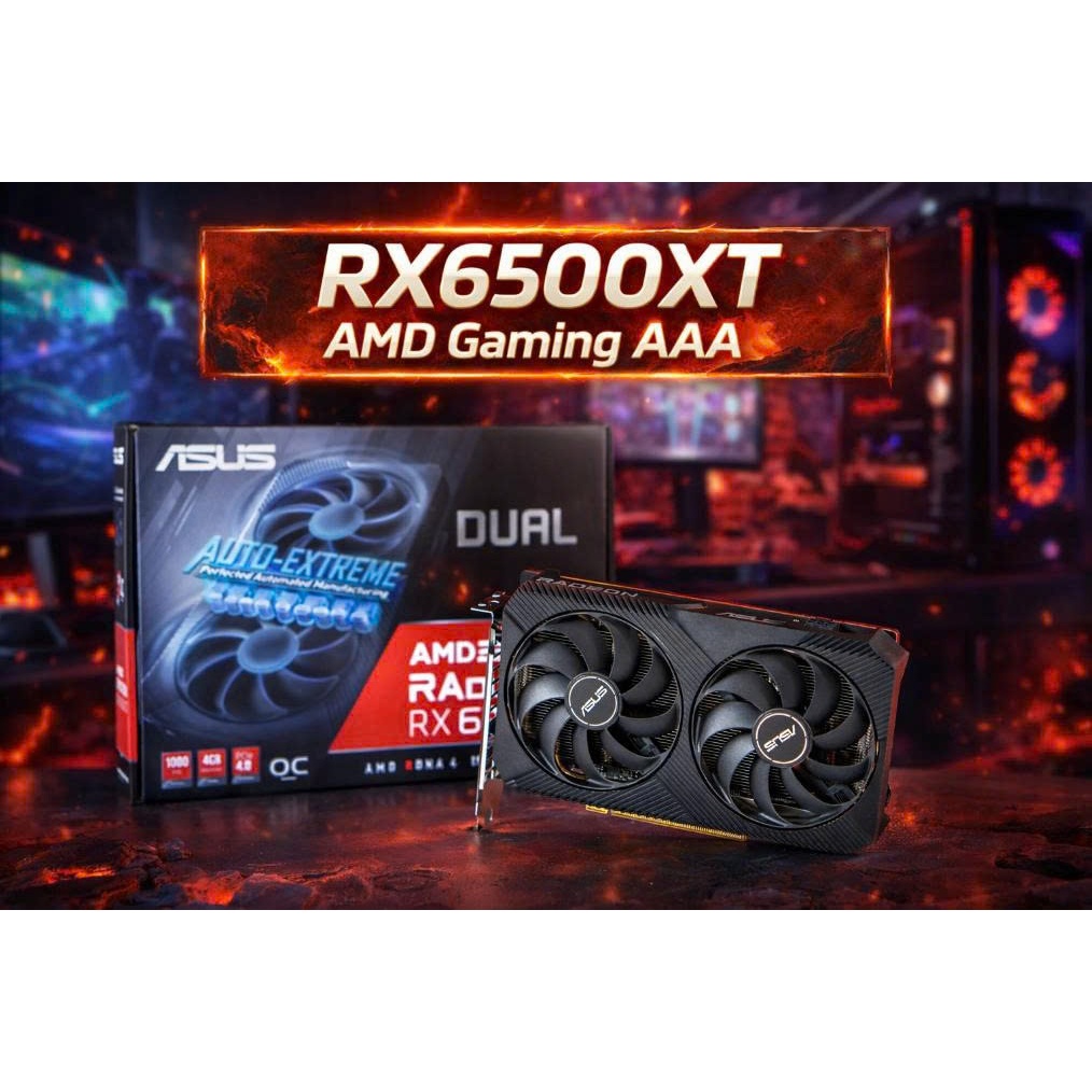VGA card đồ họa AMD RX 6500 XT Asus Dual OC 4G D6 V2 new box chính hãng - Rx6500xt 6500xt 4GB GDDR6