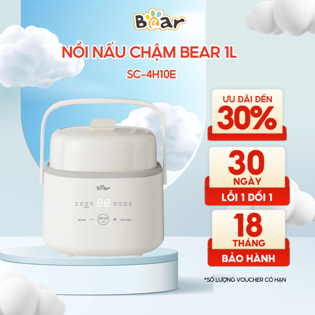 Nồi nấu cháo ăn dặm, nồi nấu chậm, nồi chưng yến Bear 1l SC-4H10E