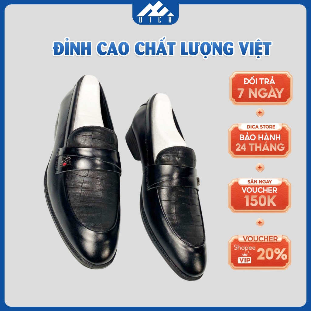 Giày Da Nam DICA Mẫu Mới, Màu Đen Sang Trọng, Họa Tiết Đơn Giản Tinh Tế, Chất Liệu Da Thật Cao Cấp, 