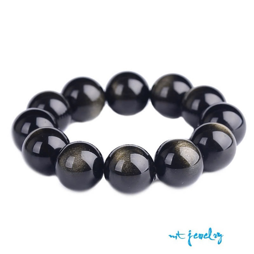 Vòng tay đá obsidian đen tự nhiên loại 10A, đá obsidian đen nguyên chất tặng hộp đựng cao cấp