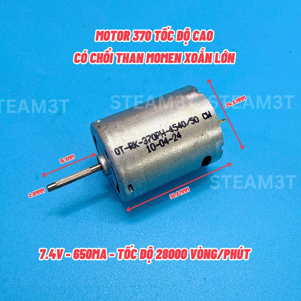 Motor 370 RC tốc độ cao 7.2V - 12V tốc độ cao 50000 RPM dùng pin cho xe mô hình - LK0297