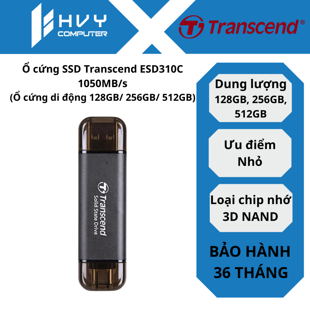 Ổ cứng SSD Transcend ESD310C 1050MB/s (Ổ cứng di động 128GB/ 256GB/ 512GB) - Hàng Chính Hãng