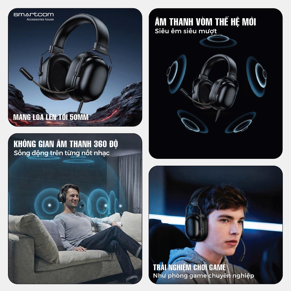 Tai nghe chơi Game chuyên nghiệp có mic đàm thoaị thế hệ mới Hoco W113 chính hãng, tai nghe bass mạnh | BigBuy360 - bigbuy360.vn