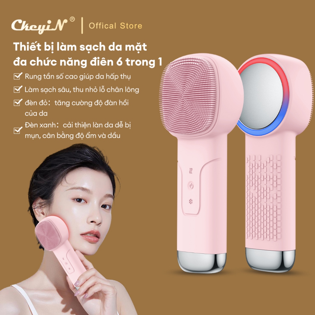 CkeyiN 6 in 1 Máy Rửa Mặt Massage Tích Hợp Liệu Pháp Ánh Sáng và Nhiệt Multi-task Cleansing & Massag
