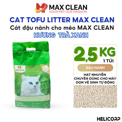 [KHÔNG HÚT CHÂN KHÔNG] Cát Mèo, Cát Vệ Sinh Cho Mèo Đậu Nành, Tofu Hạt Nhuyễn, Hạt Nhỏ Max Clean 2.5KG Hương Trà Xanh