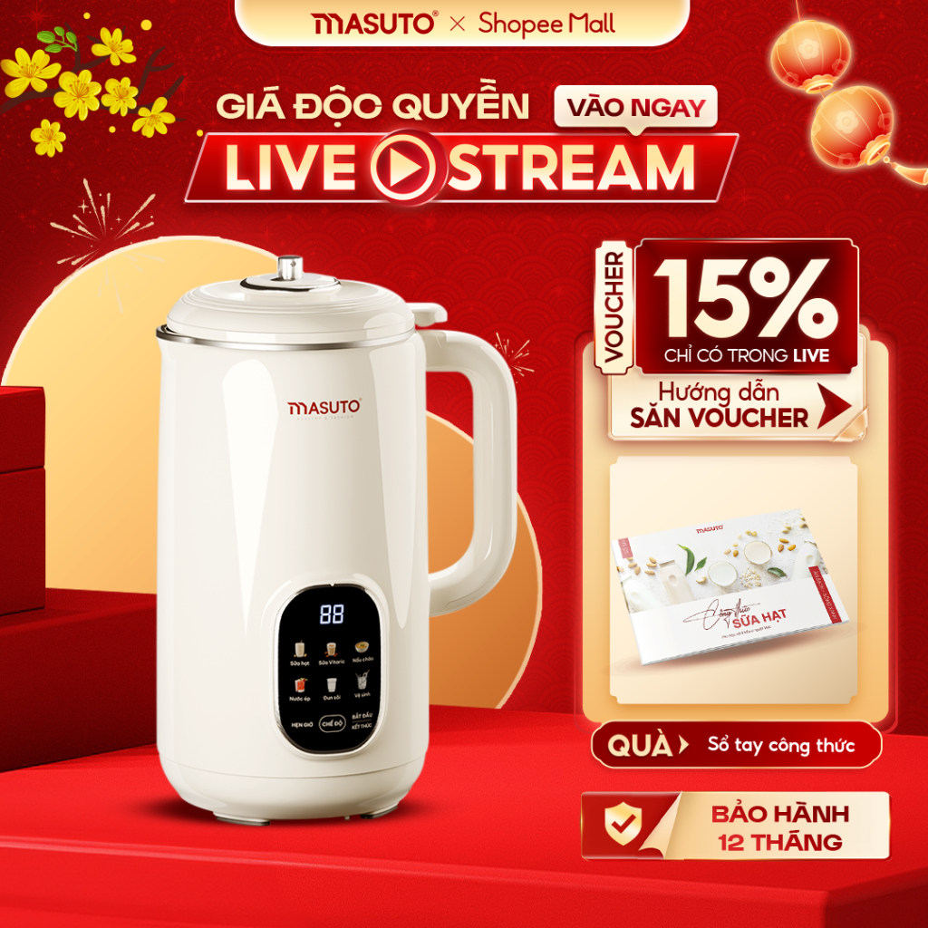 Máy Làm Sữa Hạt Masuto Premium MSLOVELUX 1L, Công Nghệ Vi Áp 3D, Dao Xay 12 Cánh Xay Nhuyễn Mịn, Giảm Ồn Đa Tầng