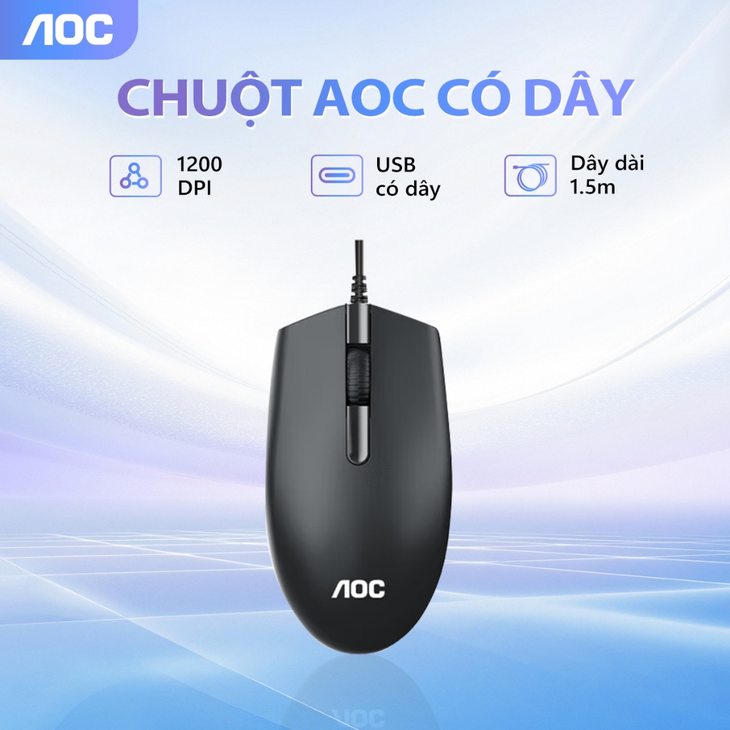 Chuột máy tính có dây văn phòng gaming AOC chơi game cho pc, laptop - Bảo hành 12 tháng
