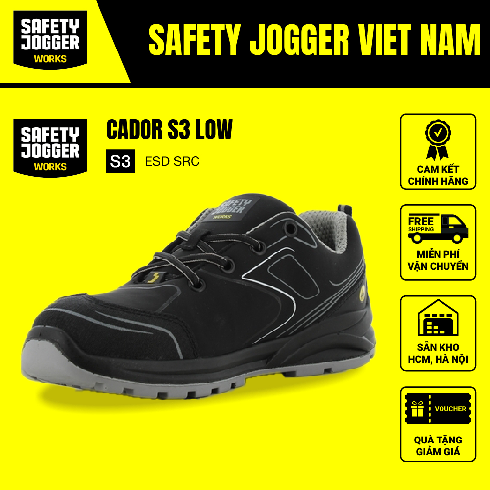 [CHÍNH HÃNG] Giày Bảo Hộ Safety Jogger Cador S3 Low, Siêu Nhẹ, Dây buộc, Chống Trơn Trượt Đâm Xuyên,