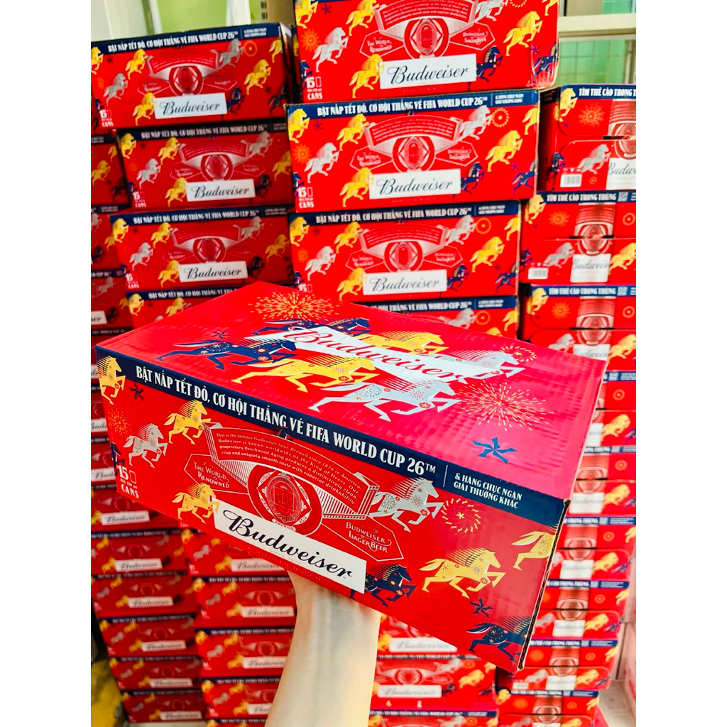 [BUDWEISER MẪU TẾT] [THÙNG 15 LON MINI 250ml][DATE XA 20/10/2026] BIA BUDWEISER SIÊU NGON (MẪU BIẾU 