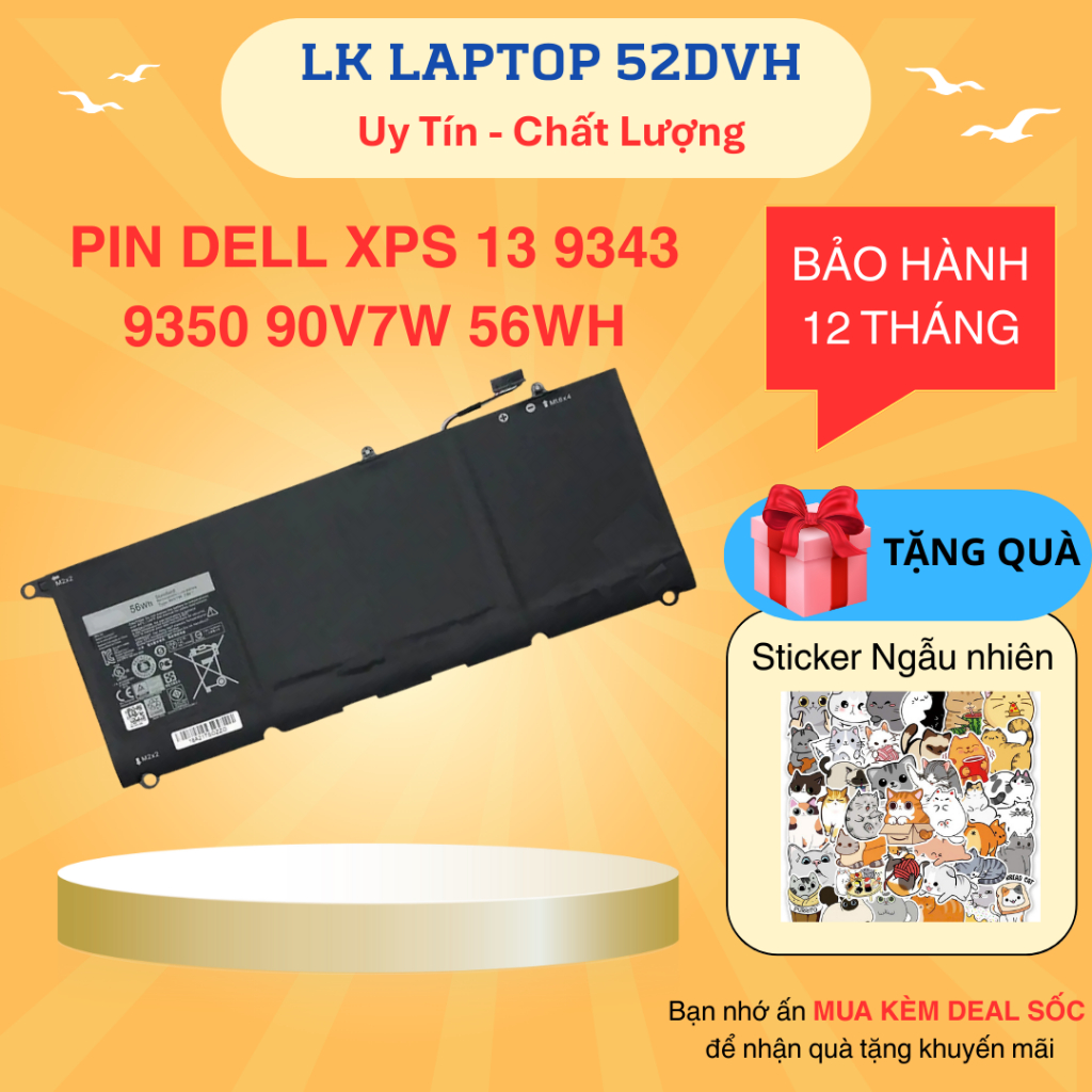 Pin Laptop Dell XPS 13 9350 90V7W 56WH ,Pin Dell XPS 13 9343 9350 New 100%