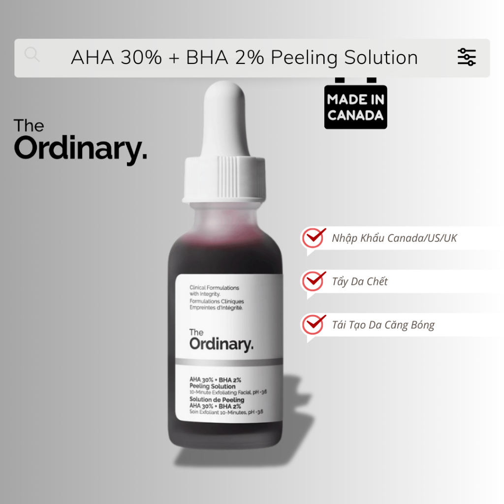 Tinh Chất The Ordinary Peel da AHA 30% + BHA 2% Peeling Solution Serum 30ml (cosme)