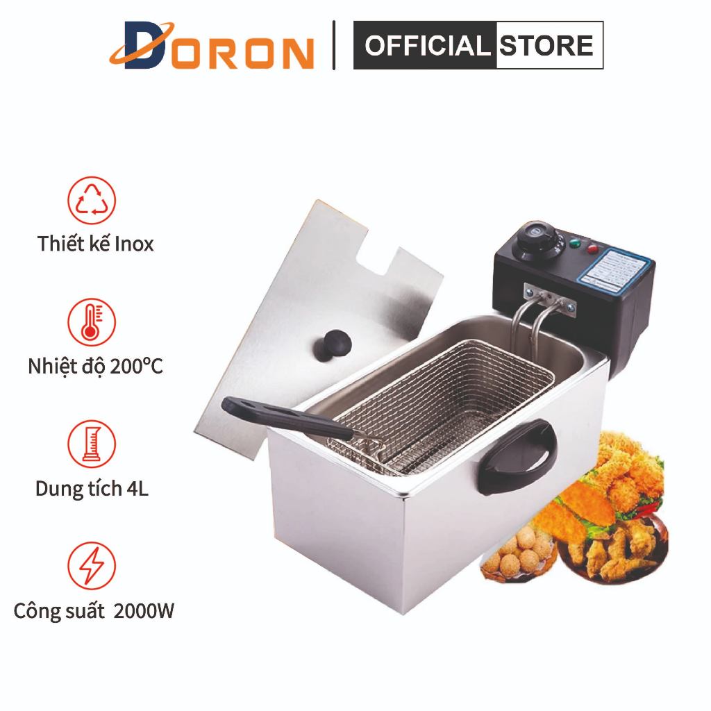 Nồi chiên ngập dầu 4L 2000W hệ thống gia nhiệt kép nóng nhanh, sôi mạnh