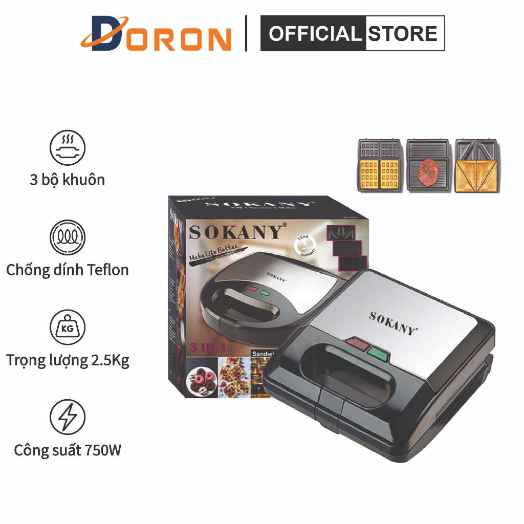 Máy nướng bánh 750W 3 trong 1 nướng bánh mì, bánh waffle, nướng thịt