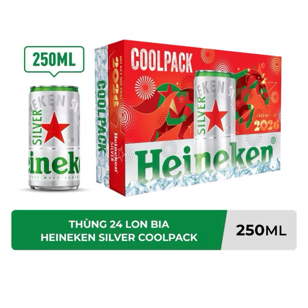 Thùng 24 lon bia Heineken Silver 250ml/lon, ĐỘ CỒN 4%.