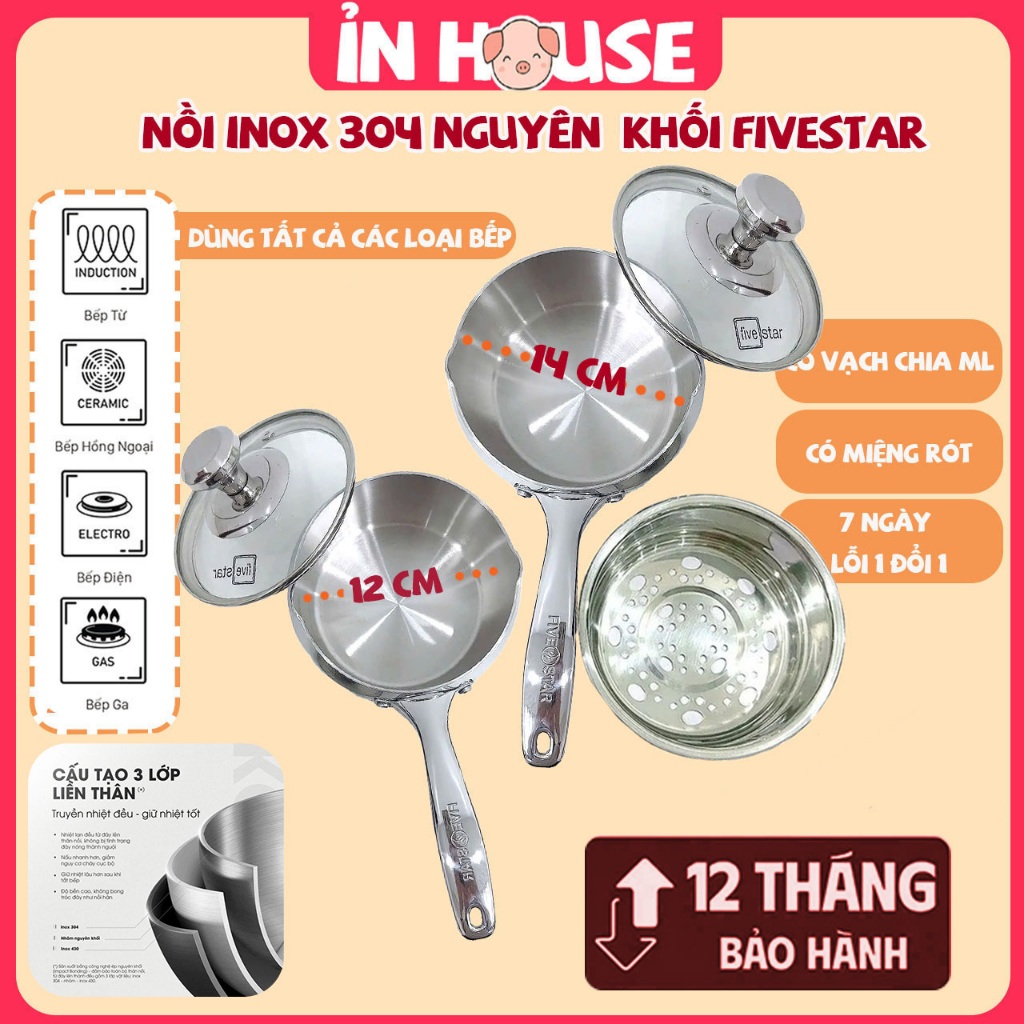 Nồi quánh Inox 304 Fivestar liền nguyên khối, chế biến đồ ăn dặm cho bé