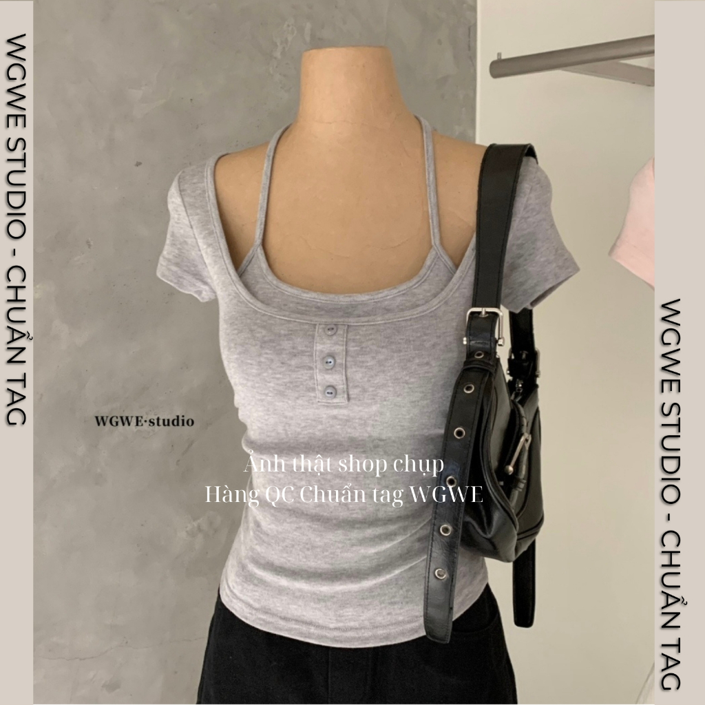 Áo Thun Nữ Ôm Body WGWE 8613 Cổ Yếm Lót Đệm Ngực – Áo Phông Nữ Tay Ngắn Tôn Dáng Sexy | BigBuy360 - bigbuy360.vn