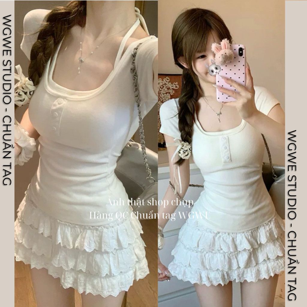 Áo Thun Nữ Ôm Body WGWE 8613 Cổ Yếm Lót Đệm Ngực – Áo Phông Nữ Tay Ngắn Tôn Dáng Sexy | BigBuy360 - bigbuy360.vn