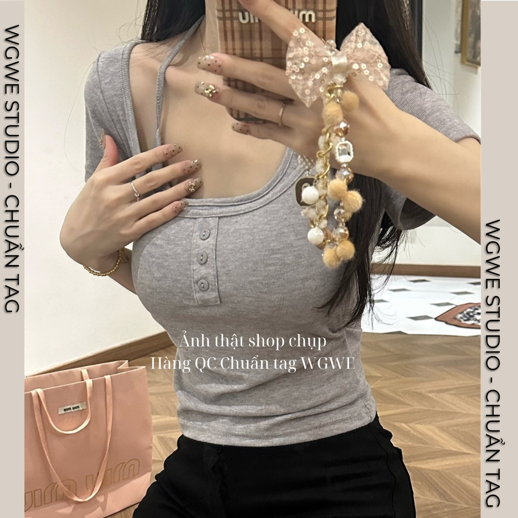 Áo Thun Nữ Ôm Body WGWE 8613 Cổ Yếm Lót Đệm Ngực – Áo Phông Nữ Tay Ngắn Tôn Dáng Sexy | BigBuy360 - bigbuy360.vn